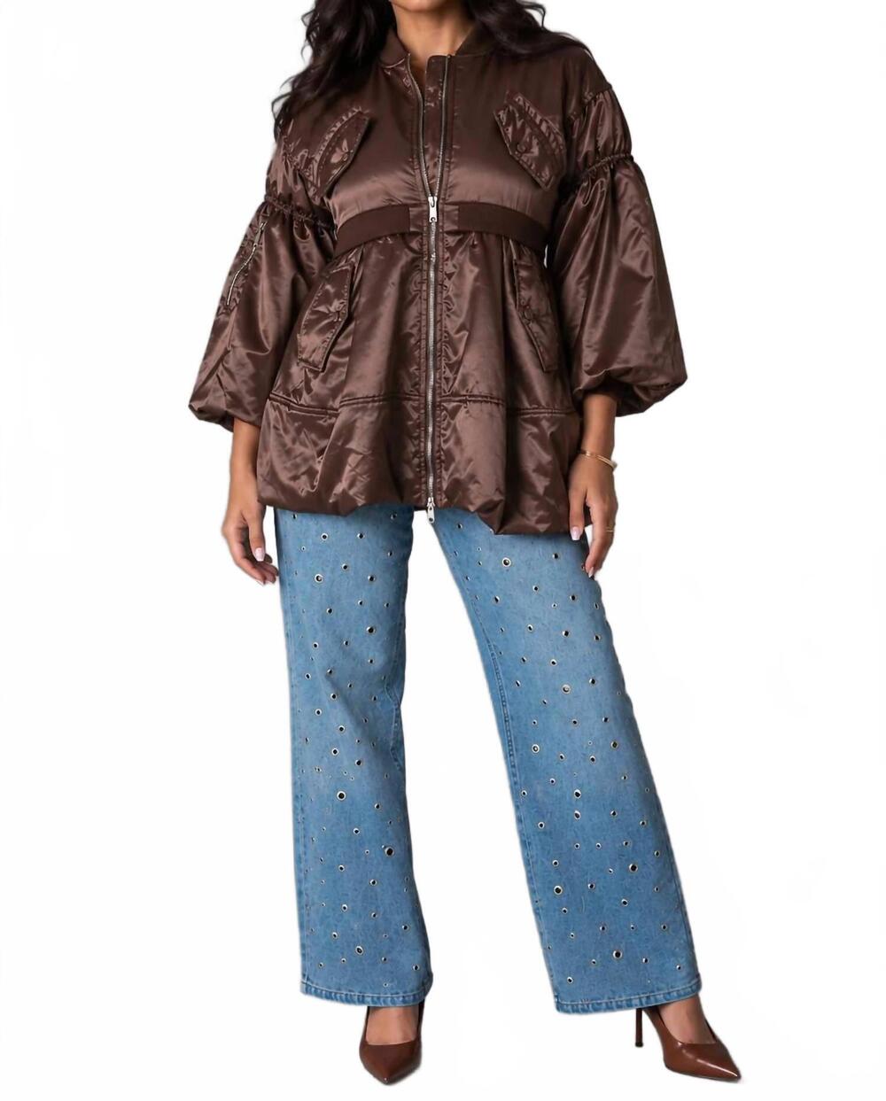 NEW FOR HER NYC new woven jacket with contrasting lining in brown